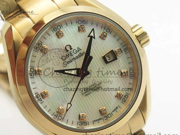 0520 Timeless Aqua Terra Ladies 35mm RG V6F Best Edition White MOP Dial On RG Bracelet A 8102